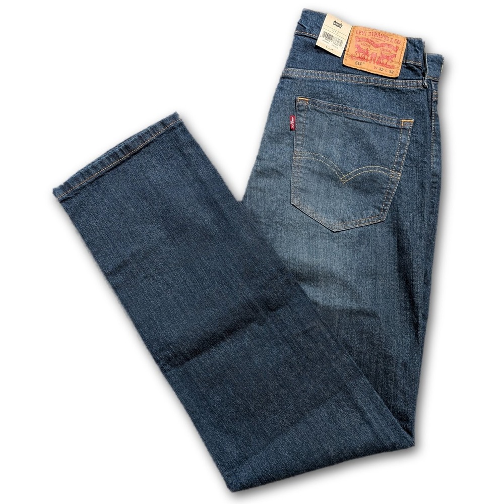 Levi's Mens 32x32 Jeans 514 Blue Straight Leg Stretch Denim Dark Wash